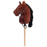 BEJOY Steckenpferd Spielzeug Pferd, Hobby Horse Holzpferd Plüschpferd zum Reiten für Kinder mit Halfter und Trense, Simulierte Pferdewimpern, Dunkelbucht