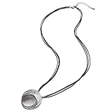 COOLSTEELANDBEYOND Retro-Stil Statement Halsketten, Vintage Grau Strass Ovalen Charme Anhänger Große Baumelnde Lange Baumwolle Seil