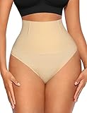 FeelinGirl Shapewear Tanga Damen Bauchweg Unterhose Nahtlos Mittle Taille Miederslip Shaping String Abdomen Doppelschichtig Beige XS/S