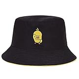 QOOEQPQY Unisex Fischerhut, modisch, wendbar, bestickt, doppelseitig, zum Tragen, Schwarz / Gelb, Einheitsgröße