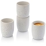 SÄNGER | Espresso Tassen Set Korfu 4 tlg, Espresso- & Mokkatassen 4 Personen, Espressotassen Steingut, Espressotassen Set, Espresso Cup Creme Farben mit Sandiger Maserung 80 ml | PREMIUM COLLECTION