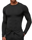 BOOJO Langarm-Kompressionsshirt für Herren, Workout, athletisches Unterhemd, Baselayer, Black Beauty, Klein