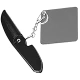 MUCKLILY Faltbarer Bartkamm für Männer mit Feinen Zinken Tragbarer Reise Klappkamm aus Robustem Material Kleiner Taschenkamm mit Schlüsselanhänger und Quadratischem Spiegel