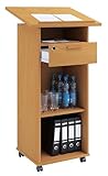 VCM Holz mobiles Rednerpult | Maße ca. H. 108 bis 120 cm x B. 60 cm x T. 50 cm | rollbar mit Schublade | Stehtisch - Melta Buche