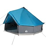 vidaXL Tipi Familienzelt 6 Personen, Campingzelt mit E-Anschluss, Tipizelt mit Netzwände Stauraum, Gruppenzelt Zelt, Blau 185T Polyester