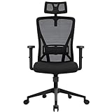 Durrafy Bürostuhl Ergonomisch, Bürostuhl, Schreibtischstuhl mit Verstellbarer Kopfstütze, Armlehnen, Lendenwirbelstütze Höhenverstellbar, 90°-130° Schaukeln, Chefsessel 150KG Belastbar, Schwarz