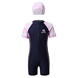 Sinleey Mädchen Kinder Badeanzug Kurzärmlig Einteiler Badeanzug teilig Badeshorts Surf Schwimmen Strand Rashguard Jahre Marineblau 158-164