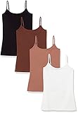 Amazon Essentials Damen Slim Fit Camisole 4er Pack, Schwarz/Braun/Hellbraun/Weiß, Medium