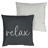 Cepewa Outdoor Kissen 2er Set Sprüche 2 Motive | 45x45x10cm Polyester 350g Füllung | Dekokissen Wasser- und schmutzabweisend Reißverschluss (1 x 2er Set Outdoorkissen Chill&Relax)