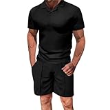 iOoppek 2024 sommer Kragen Shirt Kurzarm Shorts männer Sport Casual Anzug Sattelgurtschoner Western (Black, XXL)