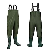 Vkechh Wathose 70D Nylon PVC Angelhose wasserdicht mit rutschfeste Gummistiefeln Hochwasserhose Fischteichhose für Angeln, Jagd, Autowäsche, Gärten