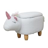 SVITA Tierhocker mit Stauraum Kinderhocker Ordnungshelfer Sitzhocker Polster mit Holzbeinen Kinderzimmer Deko Sitzbox Tier-Motiv Einhorn