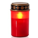 Homemory LED Grabkerze, 7cm x 12,5 cm, Rotes IP44 Wasserdichtes Outdoor Flammenloses Kerzenlicht, Grablicht mit Timer, Batteriebetriebene Grabkerze, Friedhofskerze Grablaterne