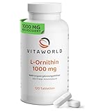 L-Ornithin Tabletten – L Ornithin hochdosiert 1000mg pro Tag (120 vegane Tabletten) – ideal zur Ergänzung bei erhöhter Eiweißzufuhr – laborgeprüft, ohne Zusätze, glutenfrei und laktosefrei – vitaworld