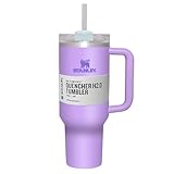 Generisch 1180ml Trinkbecher mit deckel und strohhalm, Becher mit Griff und Stroh, BPA-Frei Doppelwandiger Edelstahl Vakuum Isolierbecher, Tragbare Autobecher Thermobecher (Purple, 40oz)