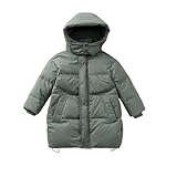 jieGorge Winterjacke für Jungen und Mädchen, Alter 5–16 Jahre, mittellange Daunenmäntel mit Kapuze, dicker Winter, warm und kalt, winddicht, Reißverschluss für Jungen und Mädchen, grün, 9-10 Years
