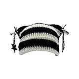 Cat Beanie Beanies Y2k Beanie Strickmütze Grunge Goth y2k Zubehör Häkelmützen für Frauen, Schwarz Weiß, Medium