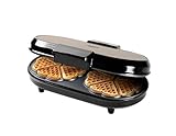 Bestron Doppel-Waffeleisen für klassische Herzwaffeln, Doppel-Waffeleisen in Herzform, Waffelmaker mit Backampel & Antihaftbeschichtung, 1.200 Watt, Farbe: Beige