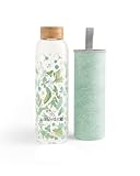 Waterdrop® Edition Glass Bottle 1l Trinkflasche Glas auslaufsicher, Kohlensäure geeignet | BPA freie Wasserflasche inkl. Neoprenhülle | Spülmaschinenfeste, Leichte Borosilikat Glasflasche