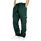 Herren Elastische Taille Gürtel Baumwolle Jogging Sweat Hosen Plus Size Mode Lange Sports Cargo Hosen Shorts mit Taschen Joggers Activewear Hosen, Rangerhose Running Shorts Pants(Grün,XL)