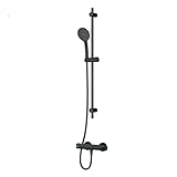 Set für Dusche - Brausethermostat & Duschset, Brauseset - Handbrause, Duschstange und Thermostat, Duschset und Duschthermostat, rund, Duscharmatur mit Thermostat für Badezimmer, F428TA46, Schwarz matt