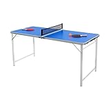 Faltbarer Tischtennistisch, Mini Tischtennisplatte mit Zubehör, 152 x 67 x 70cm, Tragbarer Ping Pong Tisch, 2 Schläger + 3 Bälle, Klappbare Tischtennisplatte für Zuhause & unterwegs