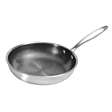 LALADEFIEE Edelstahl Bratpfanne 28cm Waben Boden Antihaft Bratpfanne Für Steak Und Eier Hochwertige Kochpfanne Für Camping Und Küche Kleine Unbeschichtete Pfanne Für Vielseitige