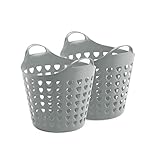 Kreher 2er Flexibler Aufbewahrungskorb für Spielzeug, Wäsche, u.v.m. in verschiedene Farbe mit Belüftungslöchern. 35 Liter Volumen, mit zwei großen Henkeln. Topp (Grau)
