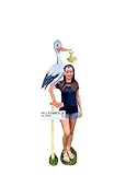 SET - 95 cm Babystorch aus HOLZ & Baby NEUTRAL & Beschriftungstafel für draußen Geburt Storch-Holz Klapperstorch Holzstorch GELB (Druck: EINSEITIG*)