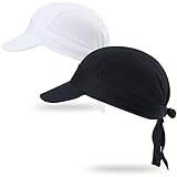 Arcweg Bandana Cap Kopftuch Mit Schirm Atmungsaktiv Pirat Kappe UV Schutz Verstellbar Bikertuch Radsport Mützen Schnelltrockned Schwarz+Weiß