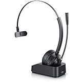 CSL - Bluetooth 5.3 Headset mit Ladestation - PC Headset mit flexiblem Mikrofon - Multipoint - kabellos inkl Mikro- leicht - freisprechen - für Auto und LKW Computer Call Center Handys