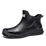 Gugifcto Gummistiefel Herren,Gummistiefel Damen Kurze,Halbhoch Stylische Boots Wasserdicht rutschfest Geeignet Regentag Rutschiger Boden Gartenschuhe Black43EU/45CN