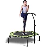 YYOUNICEST Fitness-Trampolin Ø ca 112cm,Indoor Minitrampolin für Erwachsene,Jumping Fitness Trampolin Verstellbarer Griff(3-Fach höhenverstellbar) Bungee-Seil-Design-System,Nutzergewicht bis 150kg