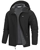 33,000ft Jacke Herren Wasserdichte Atmungsaktiv Softshelljacke - Übergangsjacke Winddichte Regenjacke Wanderjacke mit Kapuze Schwarz 2XL