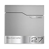 Metzler Design Briefkasten Thobe - inkl. V2A Edelstahl-Namensschild - Wandbriefkasten in Graualuminium RAL 9007 - Postkasten inkl. Zeitungsfach - Größe: 37 x 37 x 10,5 cm
