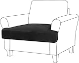 Stretch-T-Sofakissenbezug, Samt-Sofasitzbezüge, T-Couchkissen-Schonbezug mit Gummibändern (Farbe: Schwarz, Größe: 1 Sitzer)