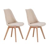 Miroytengo Packung mit 2 Esszimmerstühlen, Bistro-Stühle, gepolsterte Küchenstühle, Rückenlehne Stoff, Beige, 48 x 84 x 54 cm