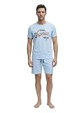 Henry Terre Herren Pyjama Shorty Paul Nightwear Schlafanzug Set M-5XL Baumwolle Shorts & Kurzarm-Shirt Sportliches Design Sommerschlafanzug Vintage Aufdruck, Farbe:hellblau, Größe:3XL