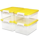 Citylife 4Pack Aufbewahrungsboxen mit Deckel, gelb, 16L Kunststoff mit Bauplattendeckel und abnehmbarem Tablett, Craft Organizer | Klare Aufbewahrungsbox zum Organisieren von Bastelarbeiten