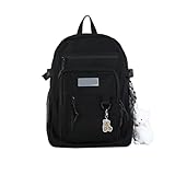 Kawaii Rucksack for Student, Large Capacity School Bags, Kawaii Pendant School Bag, Waterproof Preppy Style Backpack for Teenage Girls with Cute Accessories (Black)