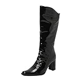 Damen Schuhe Sneakers RegenStiefel Damen Boots Frauen High Heel Stiefel und Winter Mode Einfach und Einfarbig Außenhandel Große Bequeme Quadratische High Top Sneakers Herren Cowboy Stiefel (Black, 42)