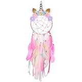 MHJY Einhorn Traumfänger Mädchen Großer Dreamcatcher Kinder Schlafzimmer Zubehör Handgemacht Bunte Federn Blumen Wandbehang Dekoration Kinderzimmer Geburtstagsgeschenk Junge