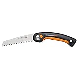 Fiskars Plus Klappsäge, Für dicke Stämme und Äste, 3 Schneidpositionen, Scharfes Power Tooth-Blatt, Grobzahnung, Blattlänge: 15 cm, Schwarz/Orange, SW68, 1067552, Permanent