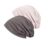 Voarge 2 Stück Beanie Mütze, Dünne Slouch Baumwolle Mütz, Kopfbedeckung Schlafmütze, Chemo-Hüte für Männer und Frauen