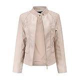 FGVHJOJXA Herbst-Lederjacke-Frauen-dünne PU-Jacke-feste weiche Kunst-Kunstlederjacken(Khaki,XX-Large)