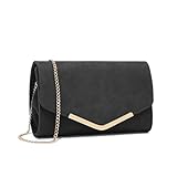 Miss Lulu Damen Umschlag Schwarz Clutch Elegant Abendtasche Brauttasche Umschlag Clutch Tasche Handtasche mit Kette für Hochzeit Party Prom