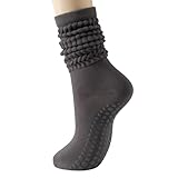 SOXURY Verdickte Frottee-Socken für Damen, griffig, rutschfest, Scrunch-Baumwolle, Yoga, Pilates, Tanz, Fitnessstudio, Mädchen, Wadensocken, Yjw-mqcors-dark grey, 37.5-42.5 EU
