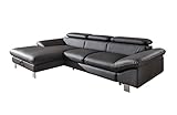 Mivano Ecksofa Driver in modernem Design / Ledersofa in L-Form mit Recamiere links / Inkl. verstellbare Kopfstützen / 266 x 73 x 169 / Kunstleder grau