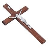 DICOSMETIC 7.95 Zoll Kruzifix Kreuz Wandbehang Holzkreuz Wanddekoration Platin Holzkreuz Mit Legierung Jesus Christus Katholische Wandkunst Kreuz Für Kirche Zuhause Dekor