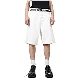 Generisch Herren Kurzejeans Vintage Jeanshose Männer Baggy mit Tasche Einfarbig Freizeitshorts Sommer Lockere Kurzehosen Knielang Denim Jeansshorts Used Look Stretch Streetwear Skateboard Shorts